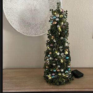 Pottery Barn Green Holiday Tree with Multicolor Ornaments